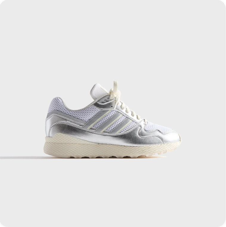 Adidas Metallic Silver Low-Top Sneakers with Chunky Cream Soles