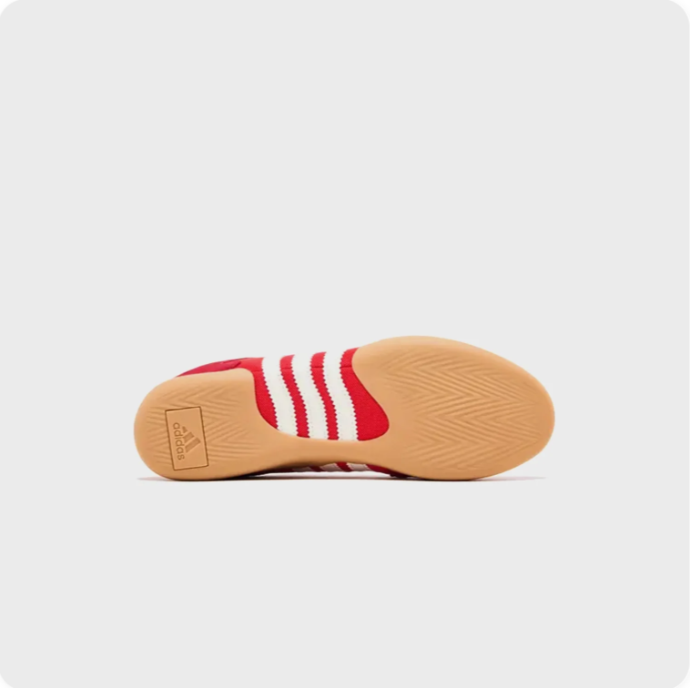 Adidas Red and White Low-Top Sneakers with Tan Soles