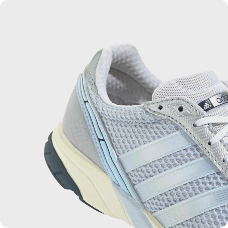 Adidas Silver Grey and Light Blue Retro Runner-Style Sneakers