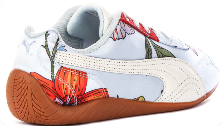 Puma Light Blue Floral-Print Low-Top Sneakers with Brown Soles