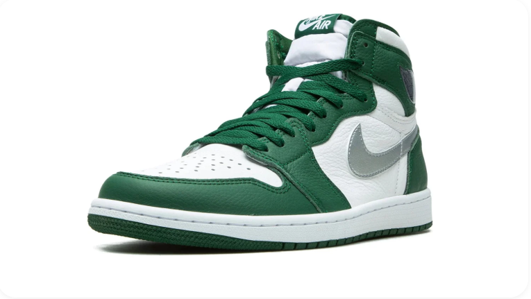 Air Jordan 1 Dark Green and White High-Top Sneakers with Silver Grey Swoosh