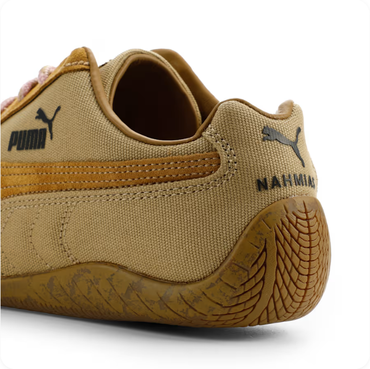 Puma Beige and Mustard Yellow Low-Top Sneakers with Pink Laces