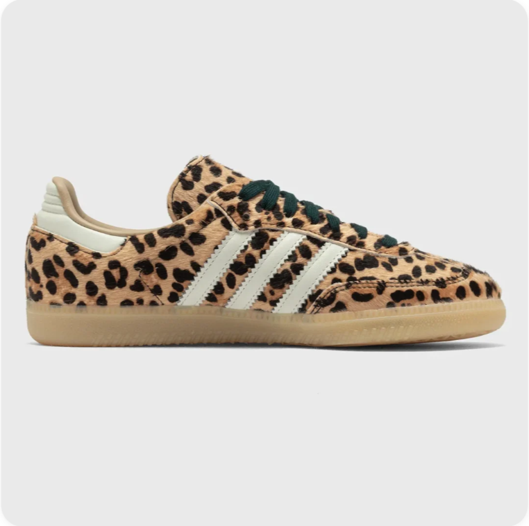Adidas Leopard Print Low-Top Sneakers with Green Laces