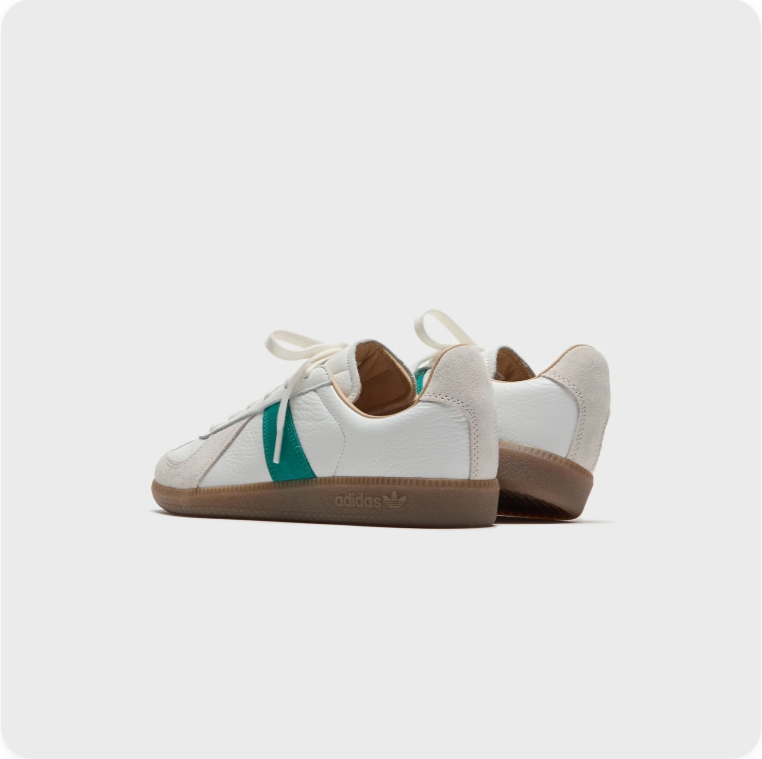 Adidas White and Green Retro Low-Top Sneakers with Brown Soles
