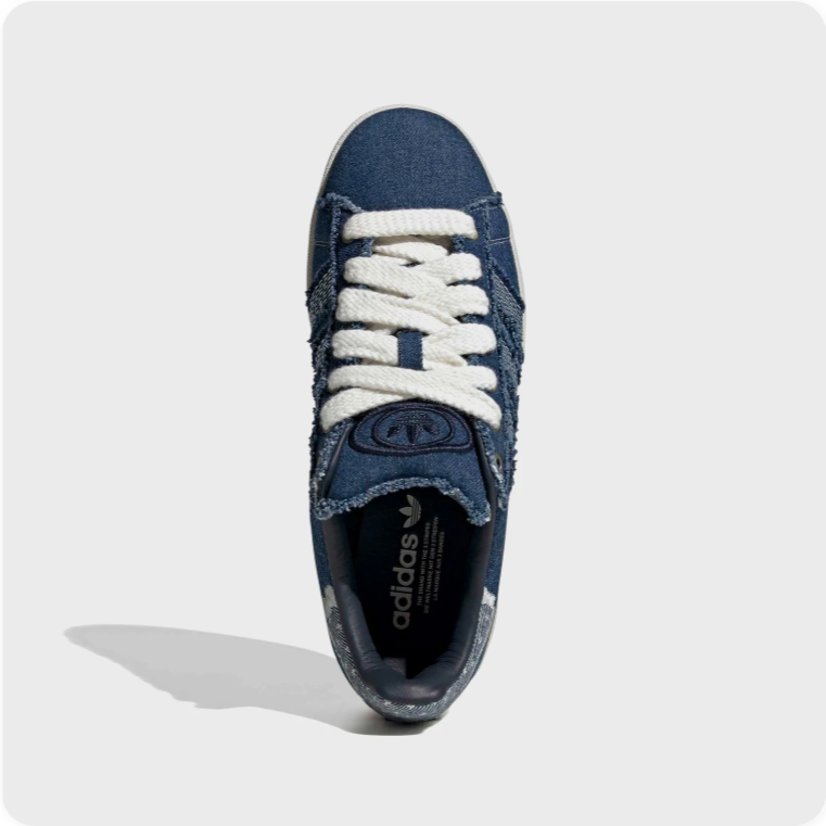 Adidas Blue Denim-Look Low-Top Sneakers with Frayed Details