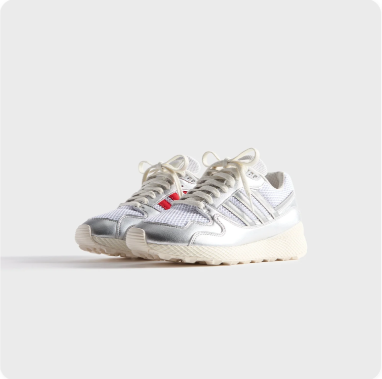 Adidas Metallic Silver Low-Top Sneakers with Chunky Cream Soles