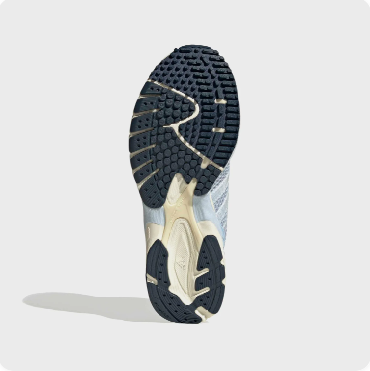 Adidas Silver Grey and Light Blue Retro Runner-Style Sneakers