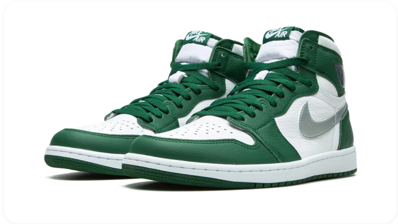 Air Jordan 1 Dark Green and White High-Top Sneakers with Silver Grey Swoosh
