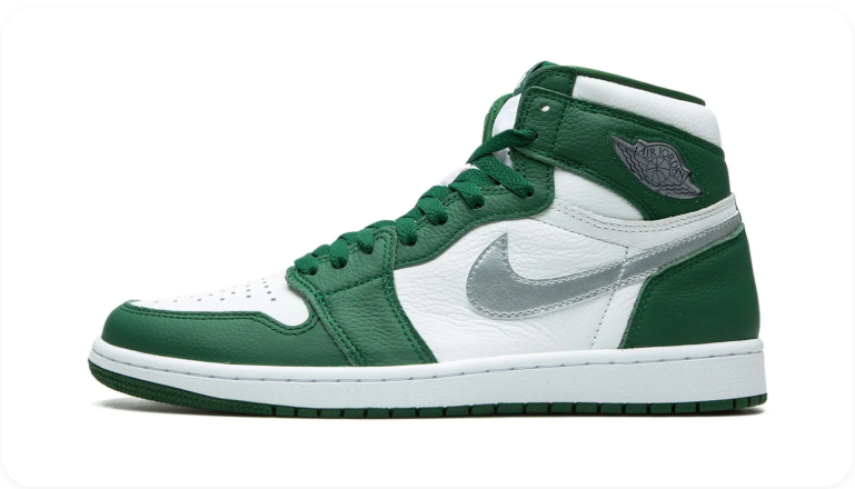 Air Jordan 1 Dark Green and White High-Top Sneakers with Silver Grey Swoosh