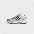Adidas White and Silver Retro Runner-Style Sneakers with Black Stripes