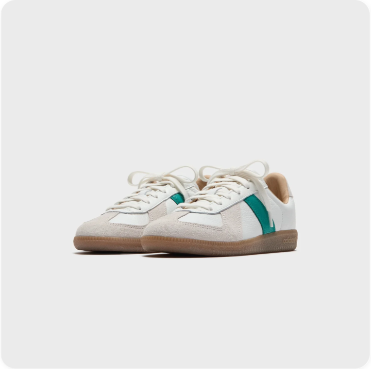 Adidas White and Green Retro Low-Top Sneakers with Brown Soles