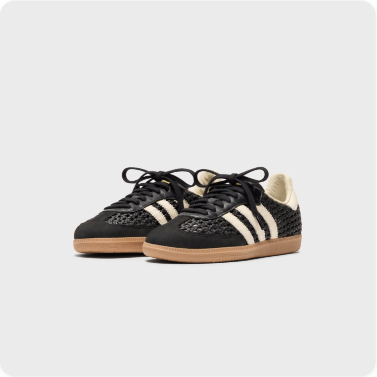 Adidas Black and Cream Woven-Look Low-Top Sneakers with Tan Soles