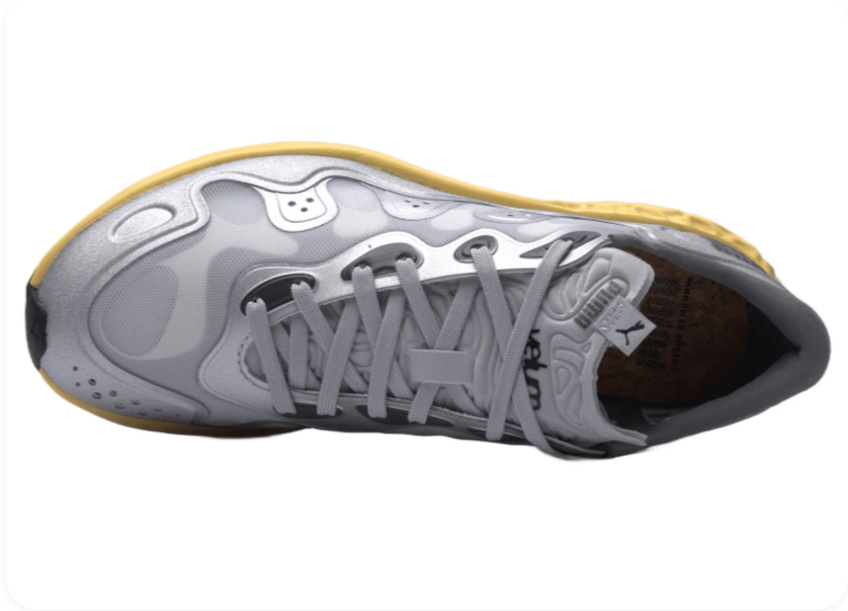 Puma Silver Grey Sneakers with Sculpted Yellow Soles